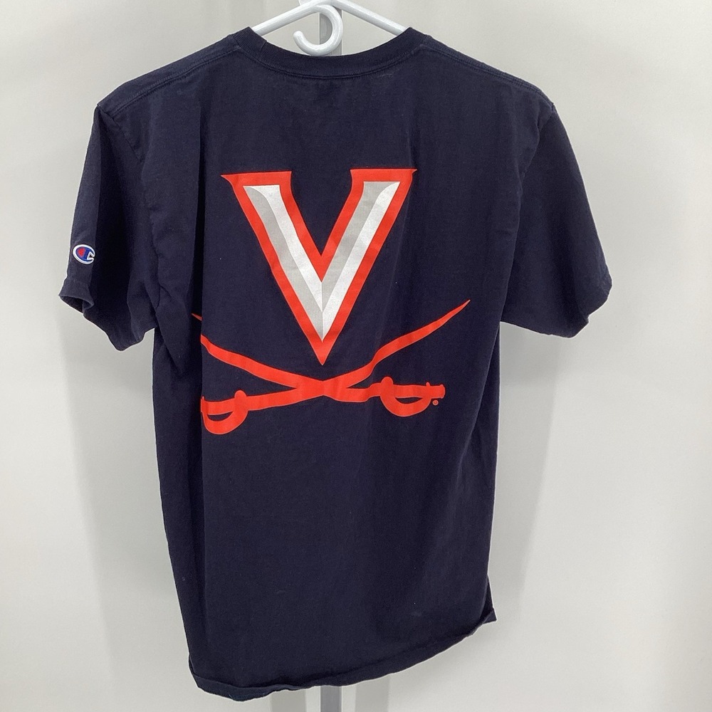 Adult Champion Virginia Cavaliers 100% Cotton Short Sleeved Logo Tee Navy Medium - Picture 3 of 8